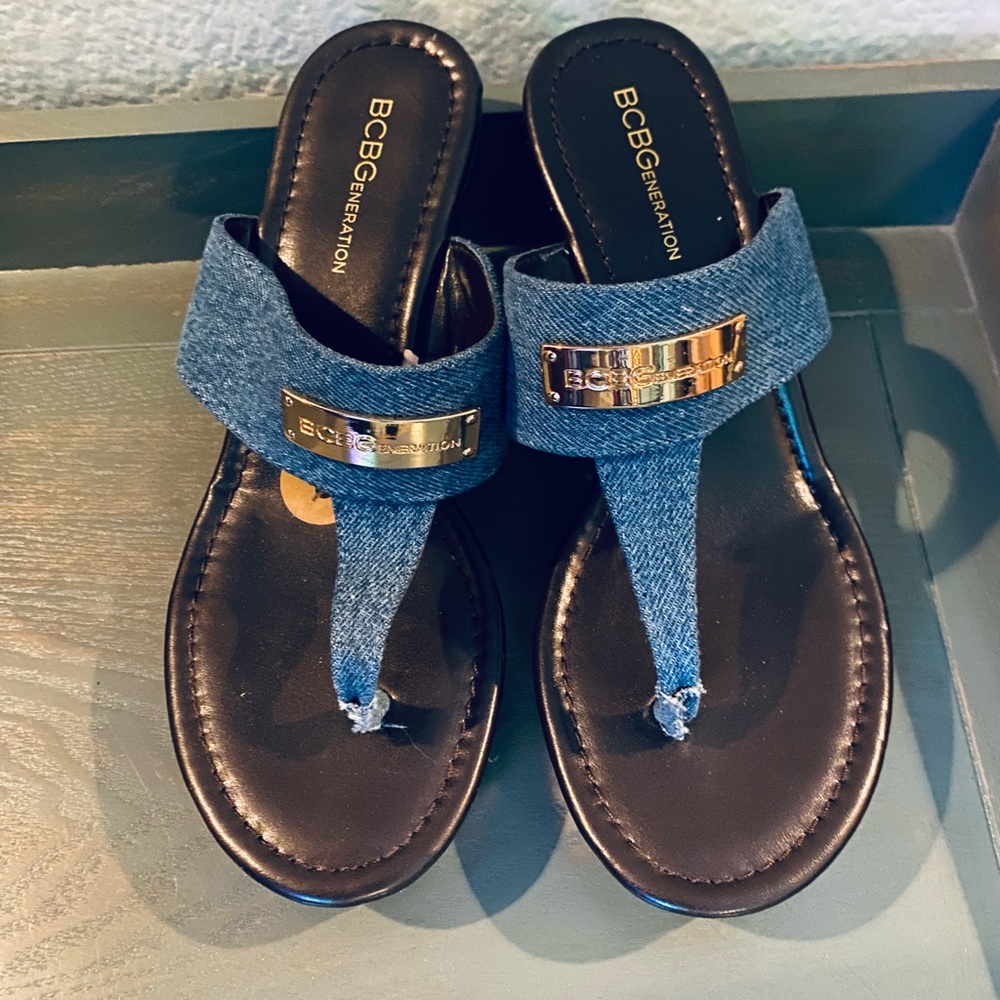 BCBG denim wedges
